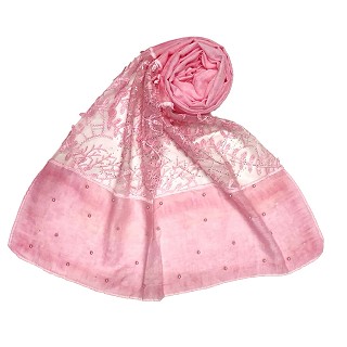 Net hijab with moti and diamond work - Pink